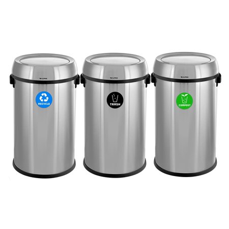ALPINE INDUSTRIES Trash Can, Stainless Steel Brushed, Stainless Steel/Plastic ALP470-65L-1-R-T-CO
